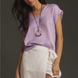 Cloth & Stone Smooth and Silky Lilac V-Neck Blouse